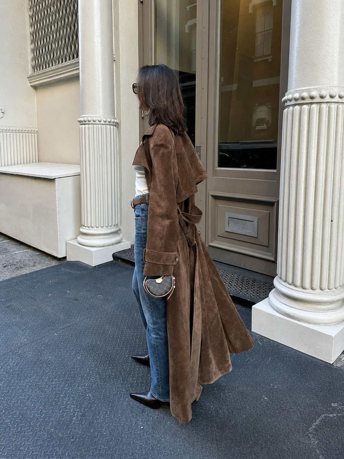 Warm Suede Trench Coat With Belted Waist - 3