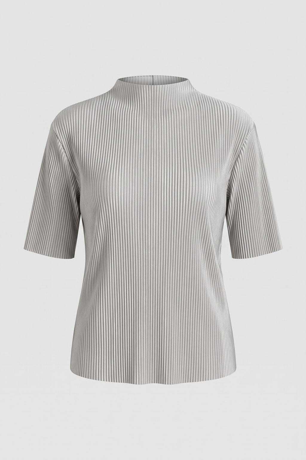 Pleated Mock Neck Top With Wide Sleeves - 1