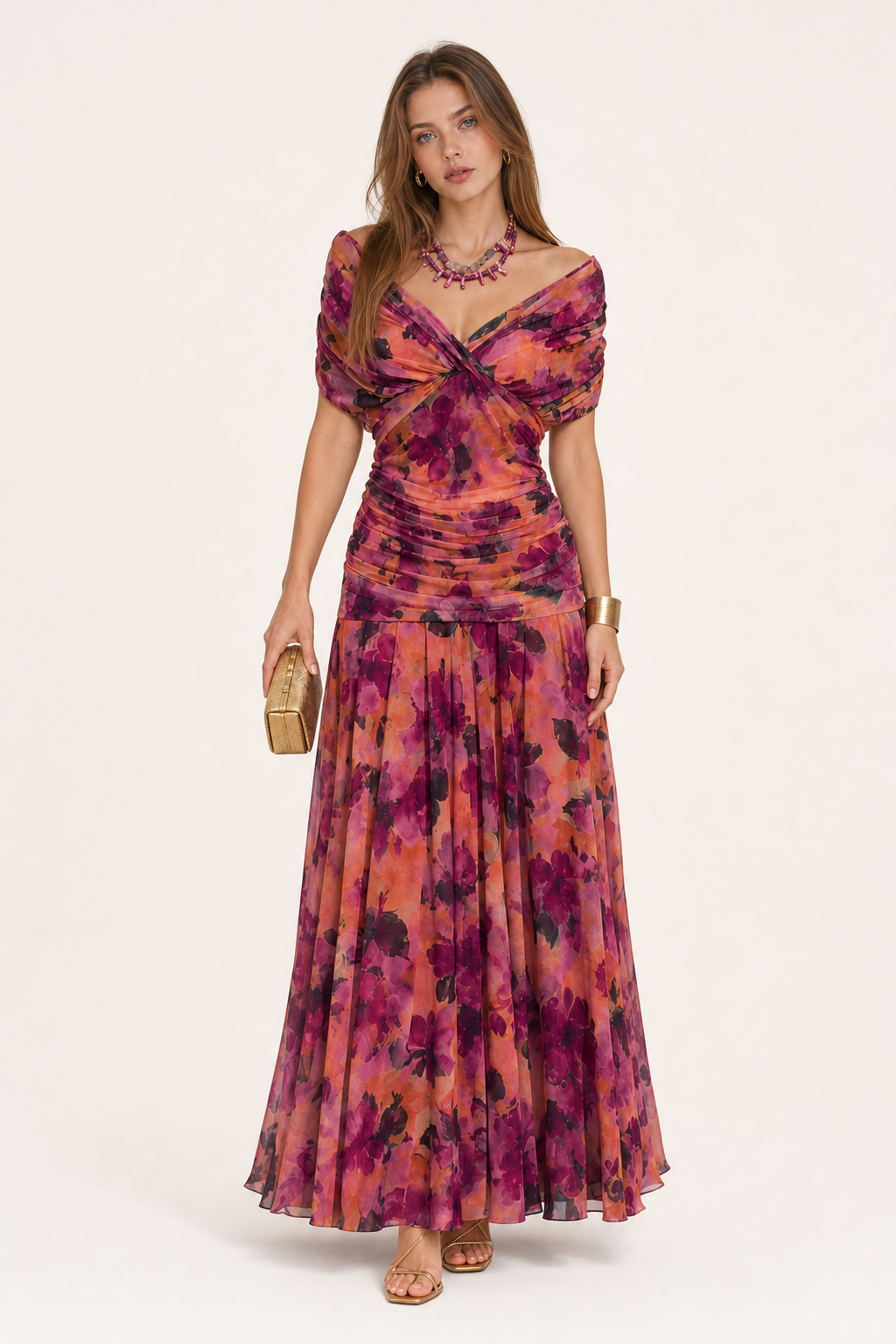 Elegant Chiffon Midi Dress With Ruched Waist - 3
