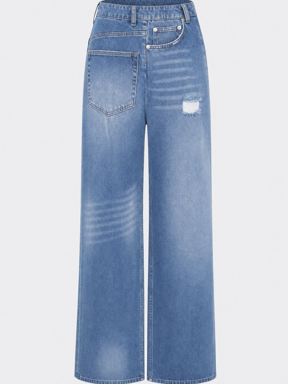 Denim Wide Leg Jeans With Asymmetrical Pockets - 1