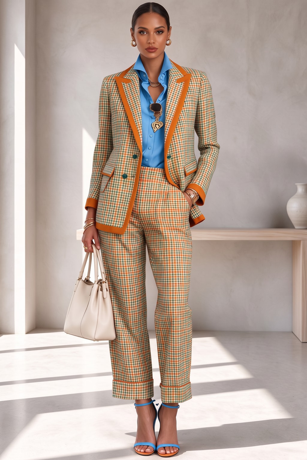 Polyester Checked Blazer And Pants Set - 2