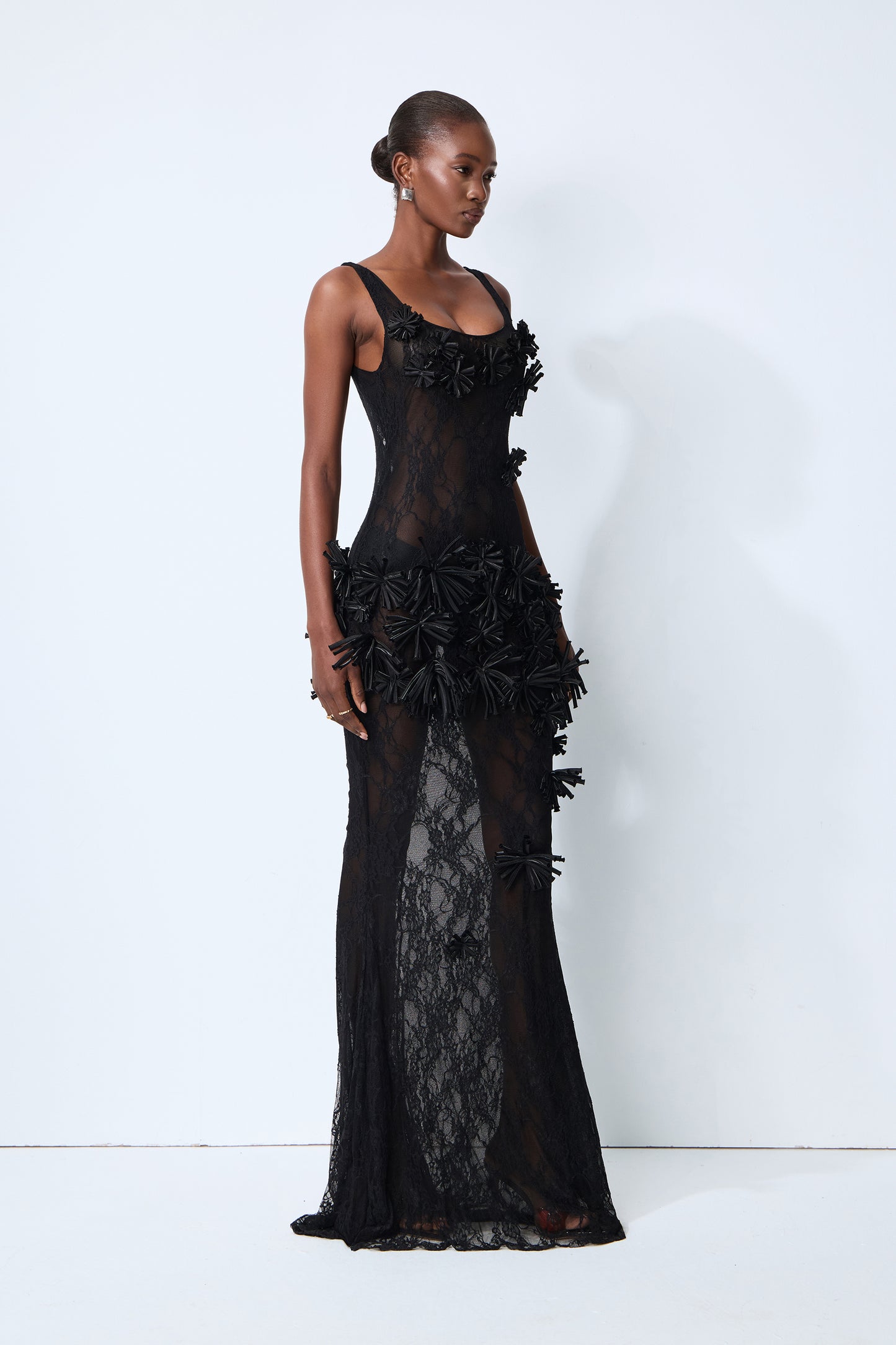 Floral Applique Lace Mermaid Gown - view 5