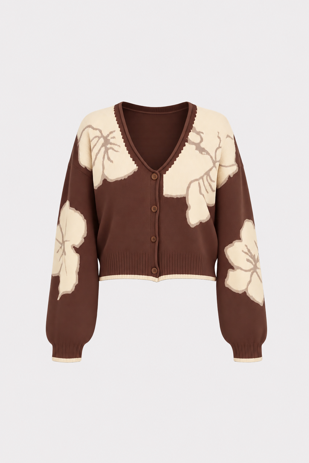 Knit Cardigan Loose V-Neck Long Sleeve Sweater - 1