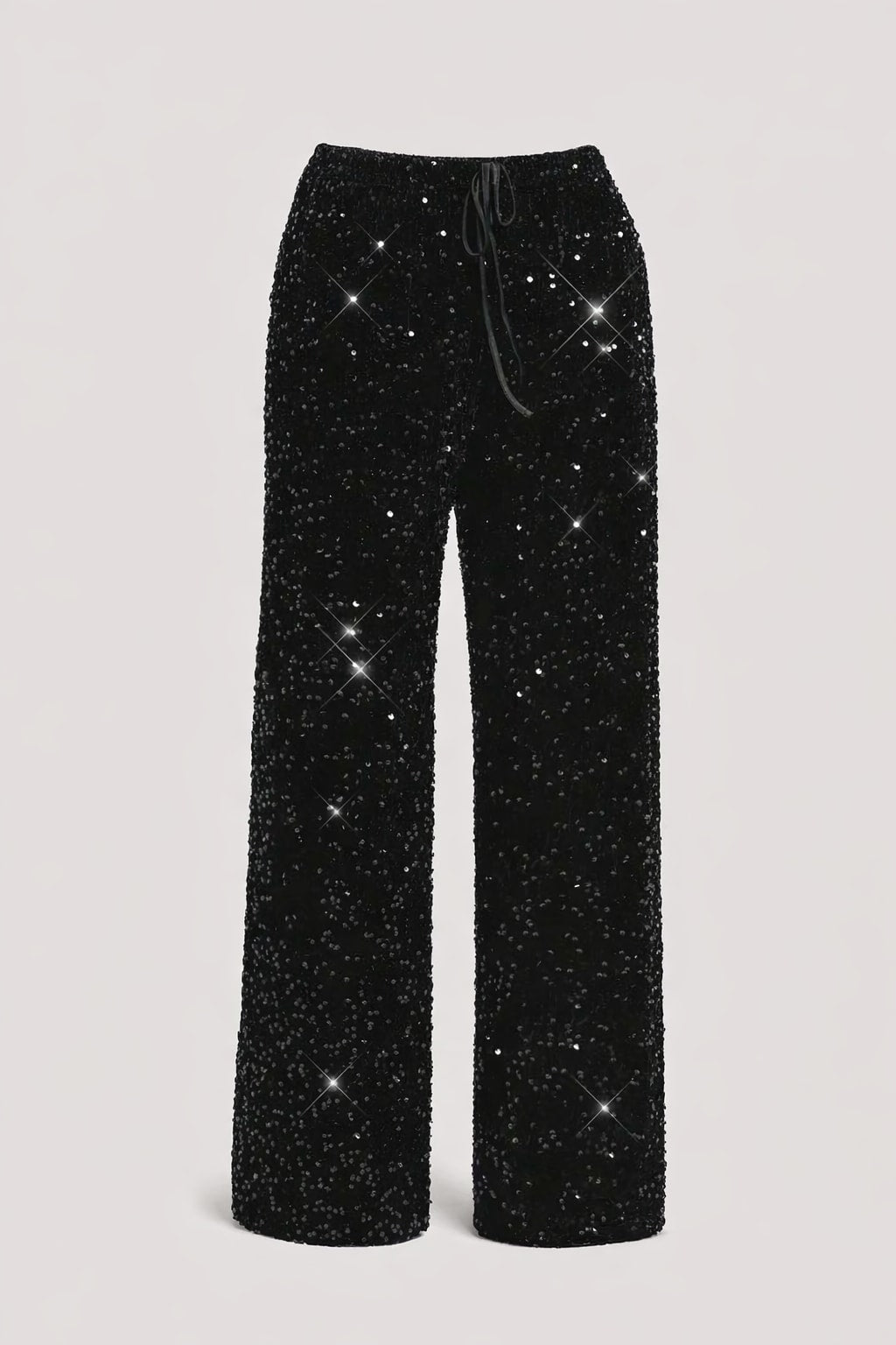 Velvet Wide Leg Pants With Drawstring Waist - 1