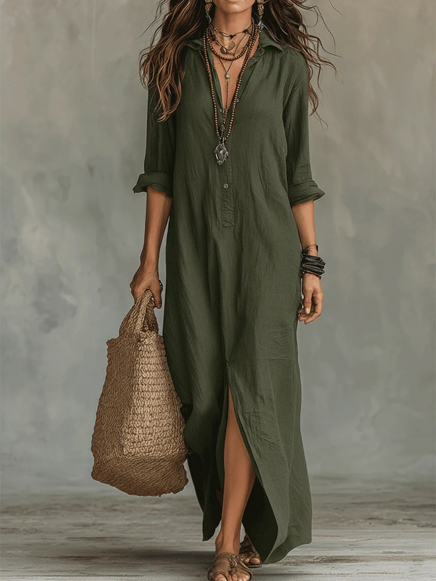 Flowy Button-Front Maxi Dress in Three Colors - view 5