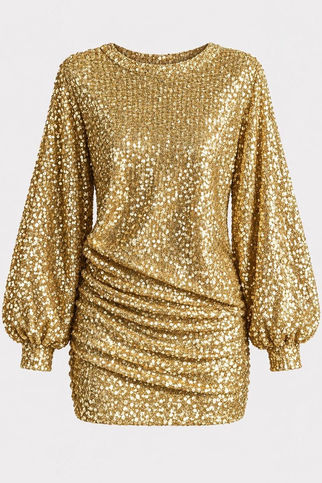 Sequin Long Sleeve Ruched Mini Dress - 1