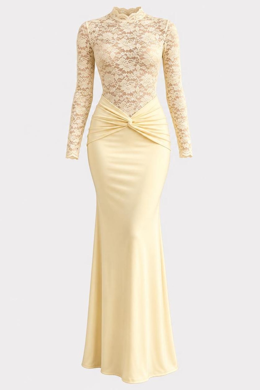 Synthetic Fiber Evening Dress With Lace Sleeves - 1