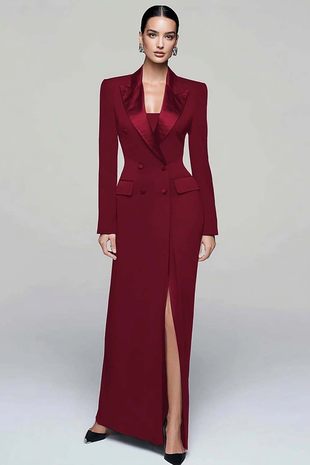 Satin Double-Breasted Pencil Blazer Dress - 8