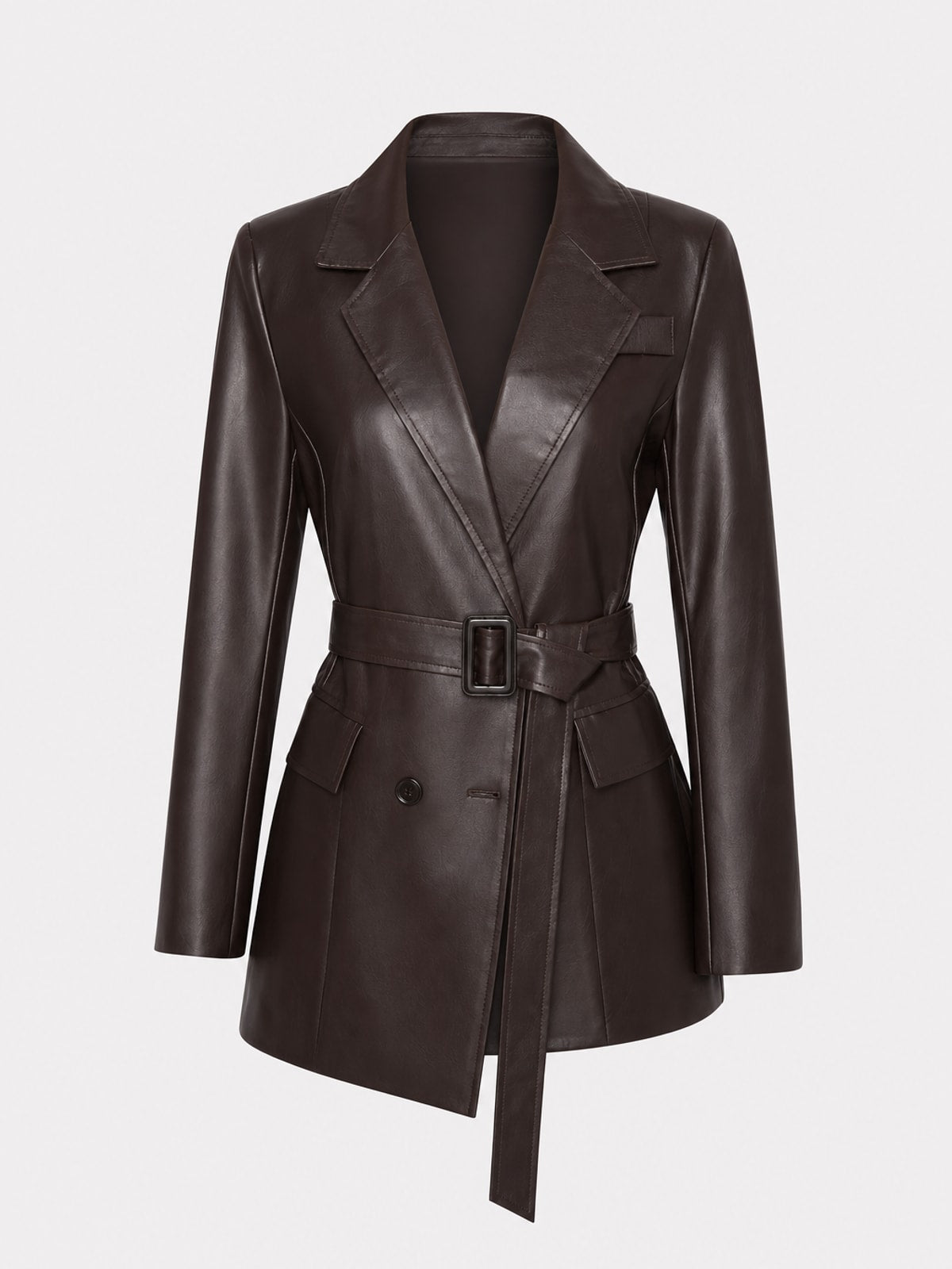 Relaxed Leather Jacket with Belted Wrap Front - 1