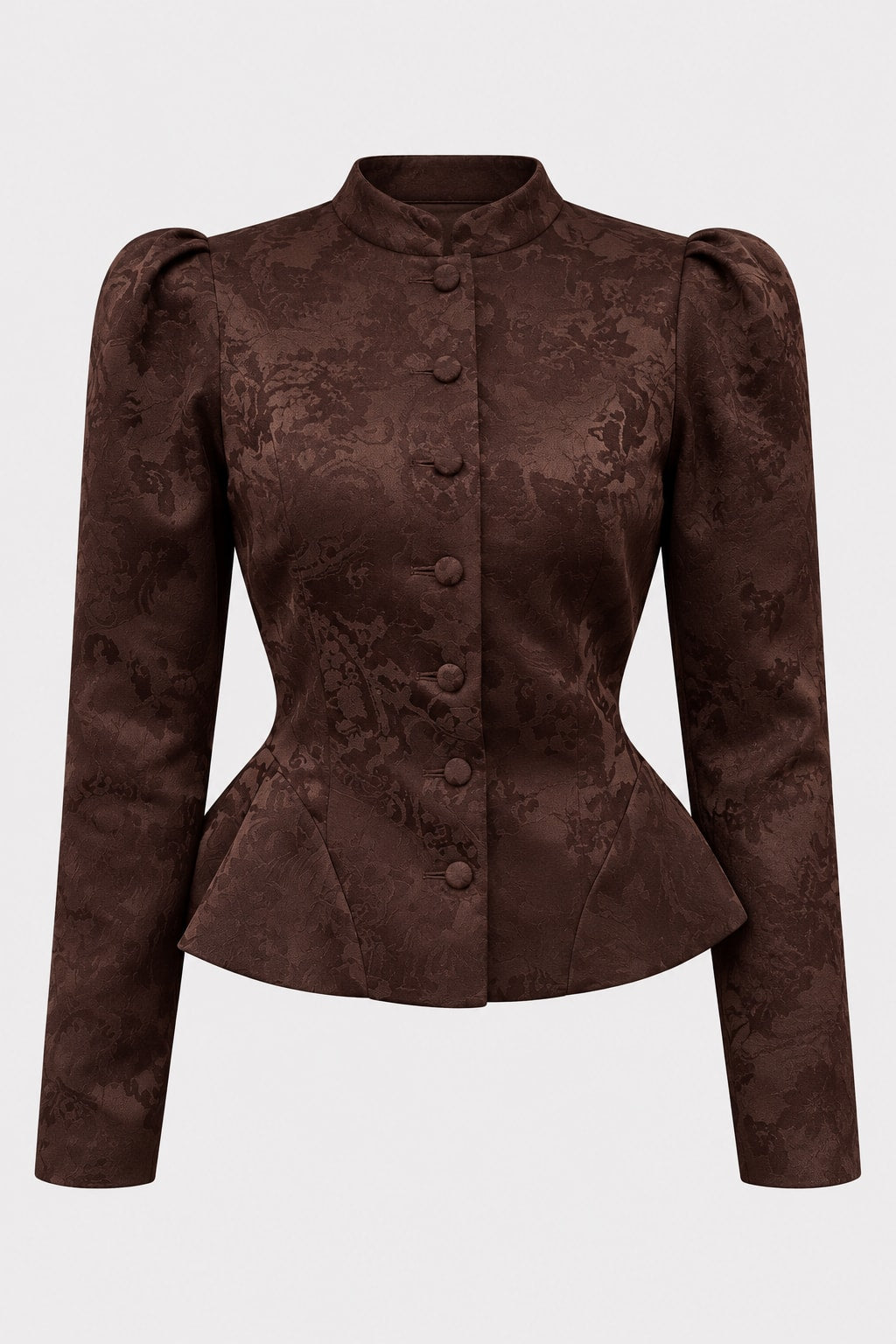 Jacquard Cropped Top With Puff Sleeves - 1