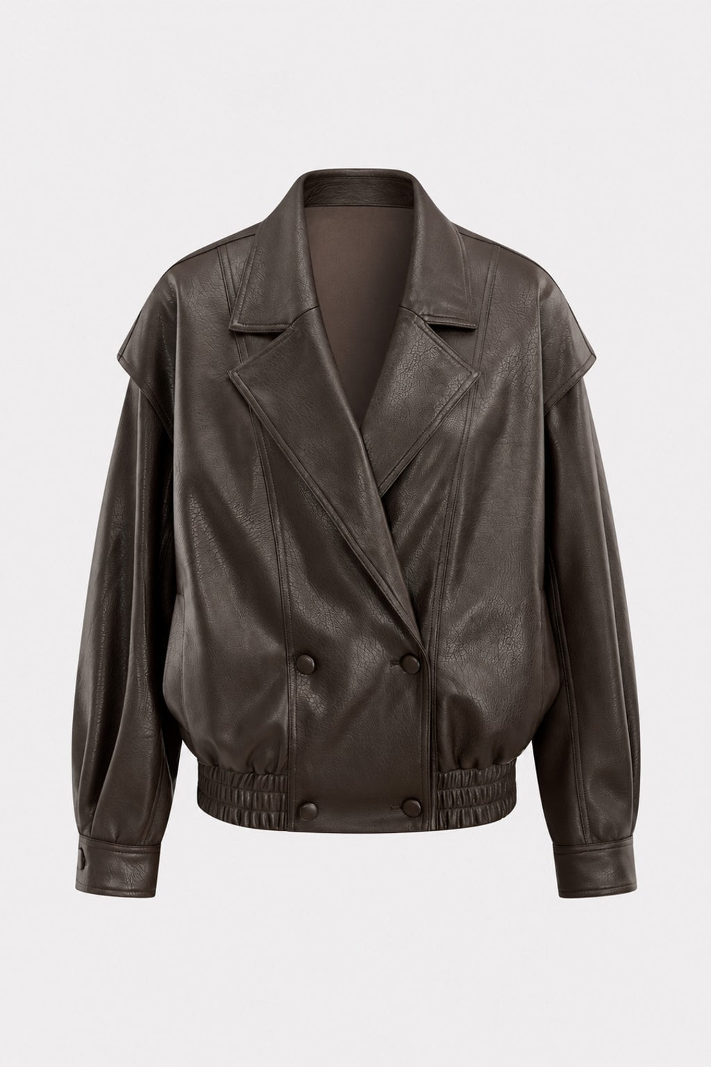 Faux Leather Bomber Jacket Casual Outerwear - 1