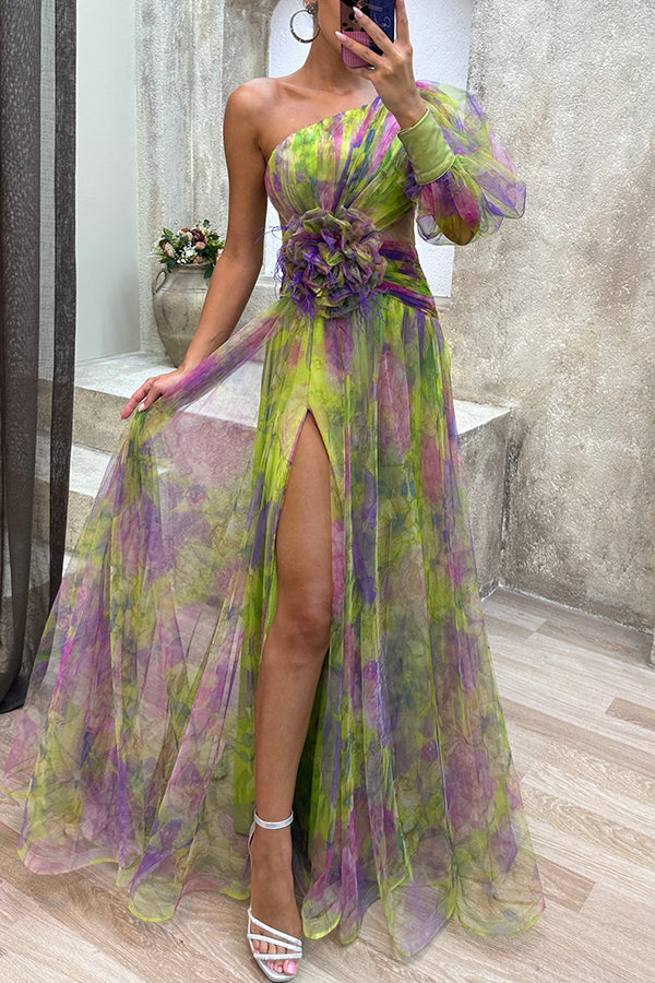 Effortless Tulle One-Shoulder Pleated Maxi Dress - 5