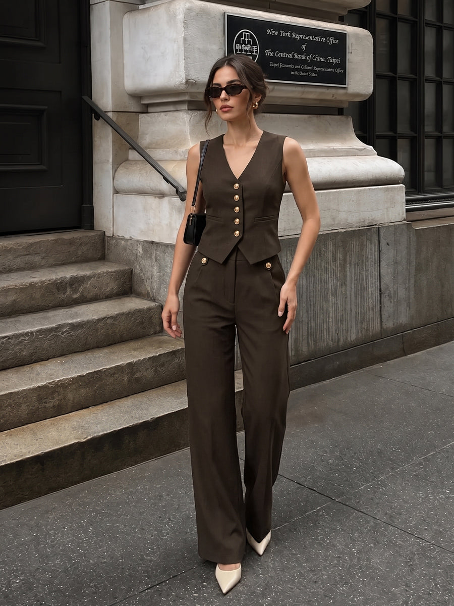 Polyester-Blend Cropped Vest And Wide-Leg Set - 6