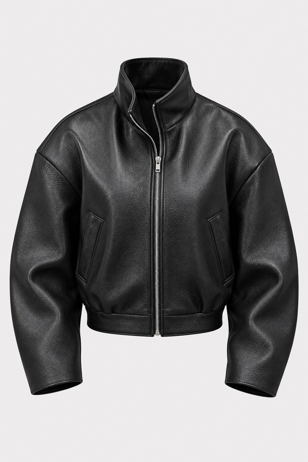 Leather Biker Jacket Cropped Retro - 1