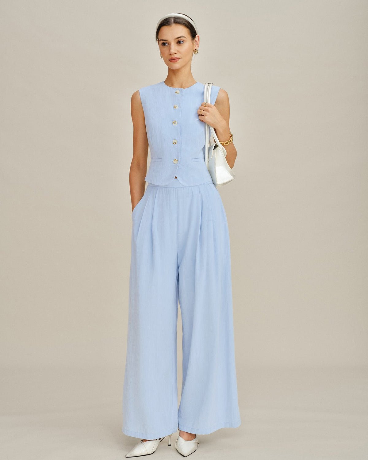 Blue Slim-Fit Vest with Pockets - view 4
