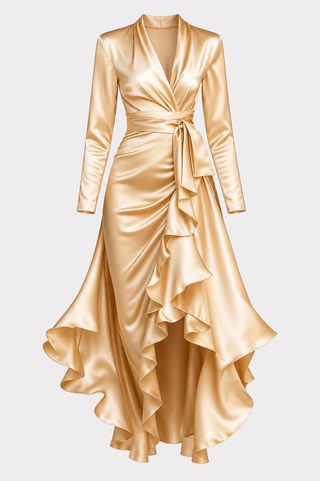 Satin Wrap Midi Dress With Tie Waist - 1