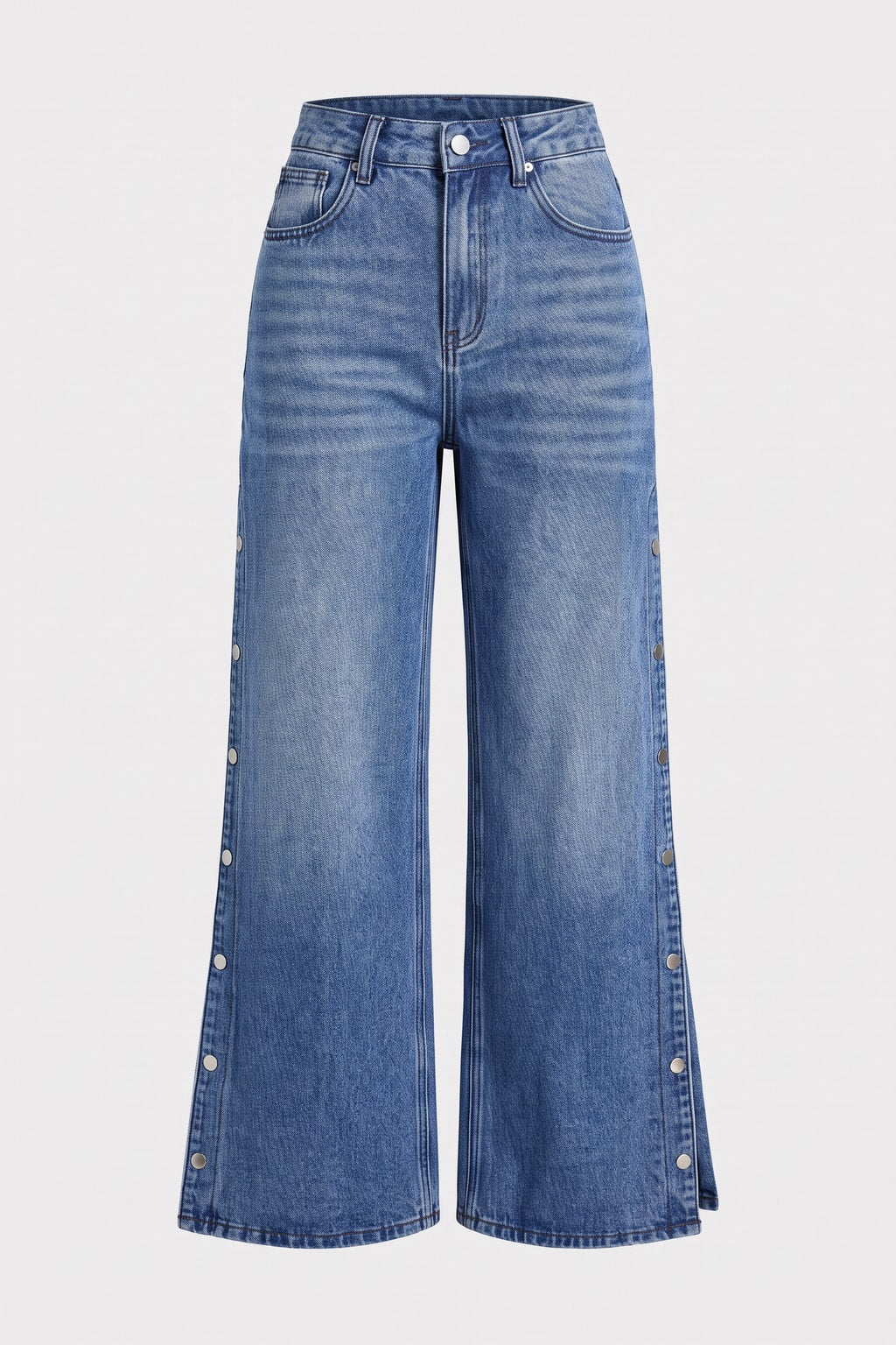 Denim Wide-Leg Pants With Button Fly - 1