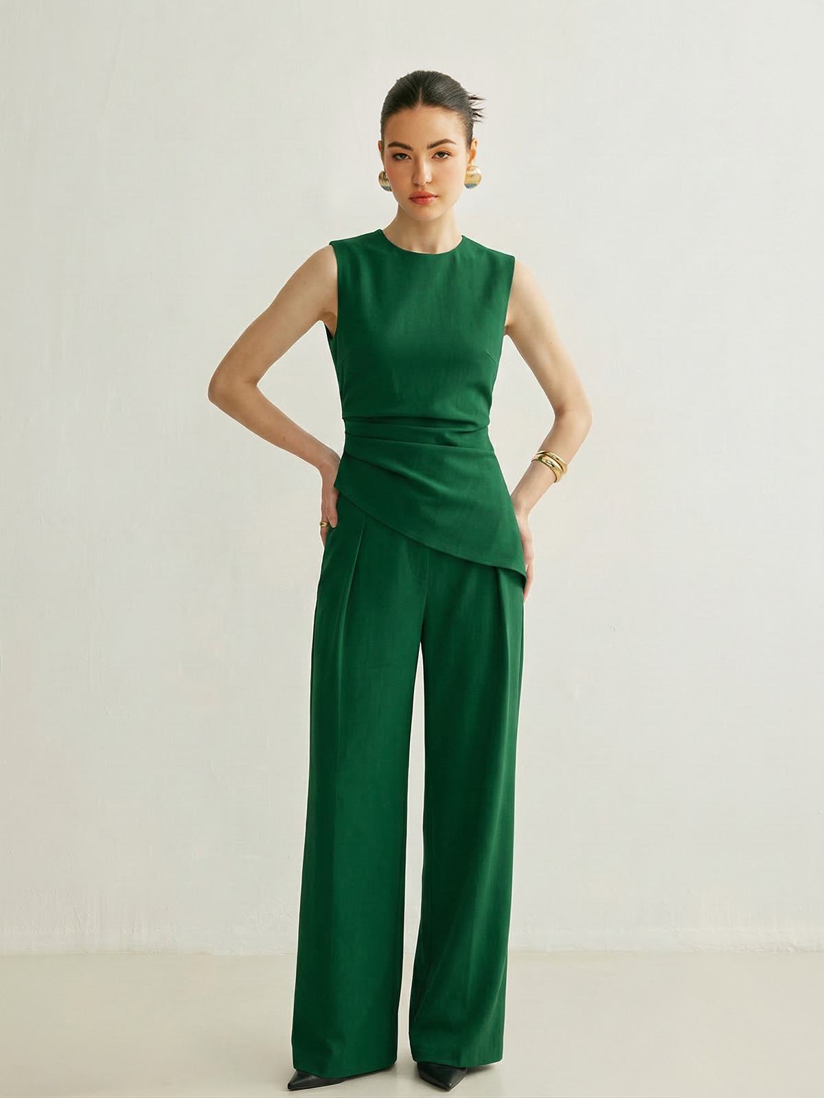 Woven Asymmetric Top & Pleated Pants Set - 5