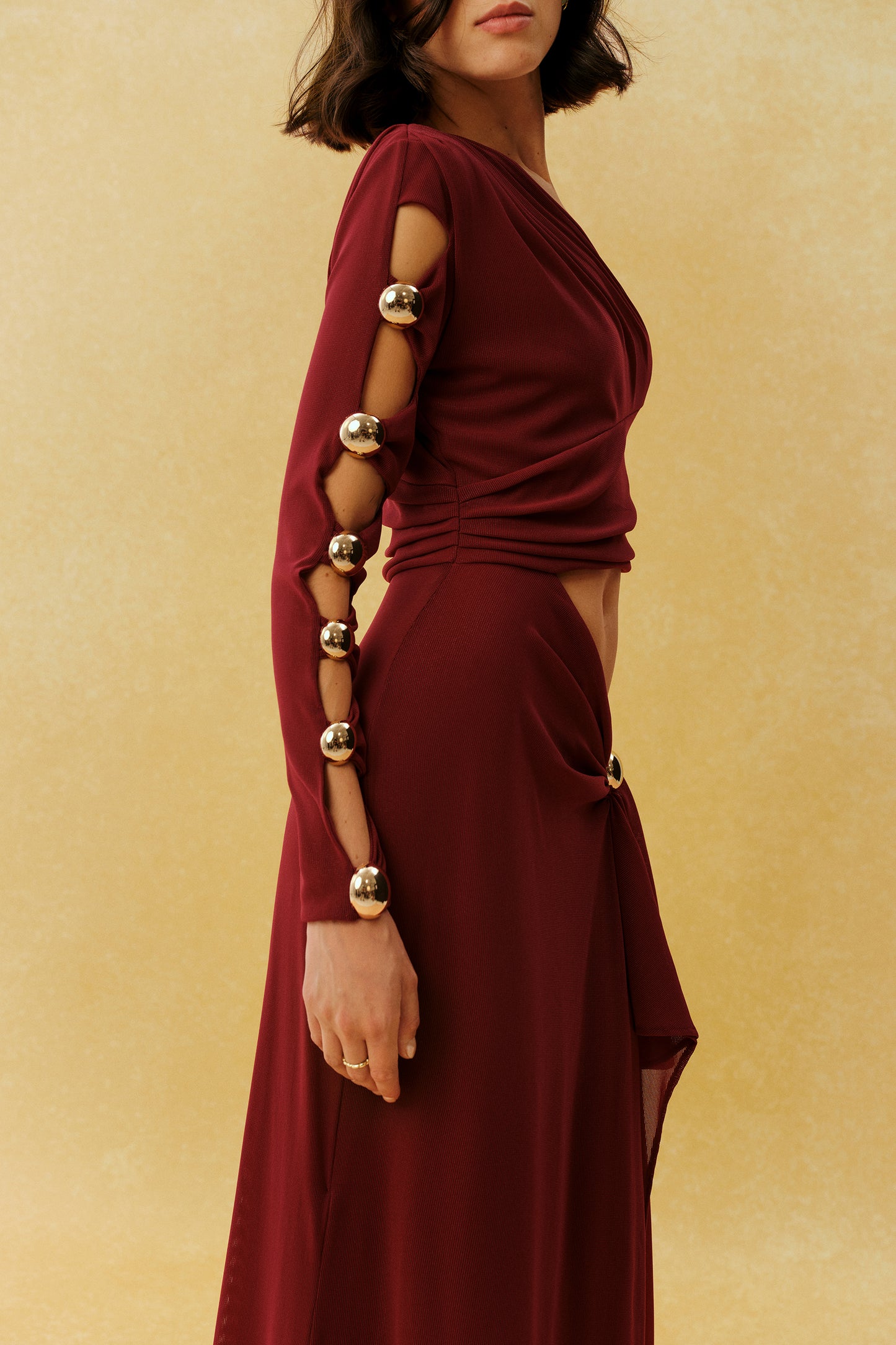 Burgundy One-Shoulder Cutout Maxi Dress - view 5