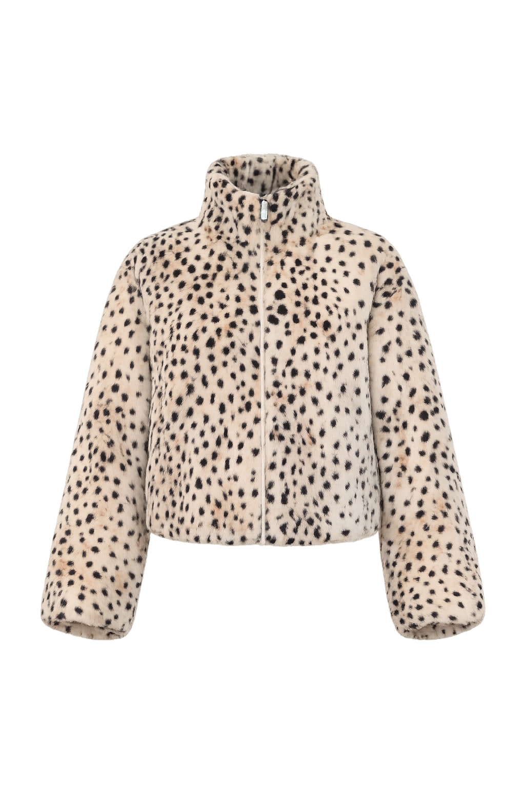 Faux Fur Leopard Print Jacket Cropped Stand Collar - 1