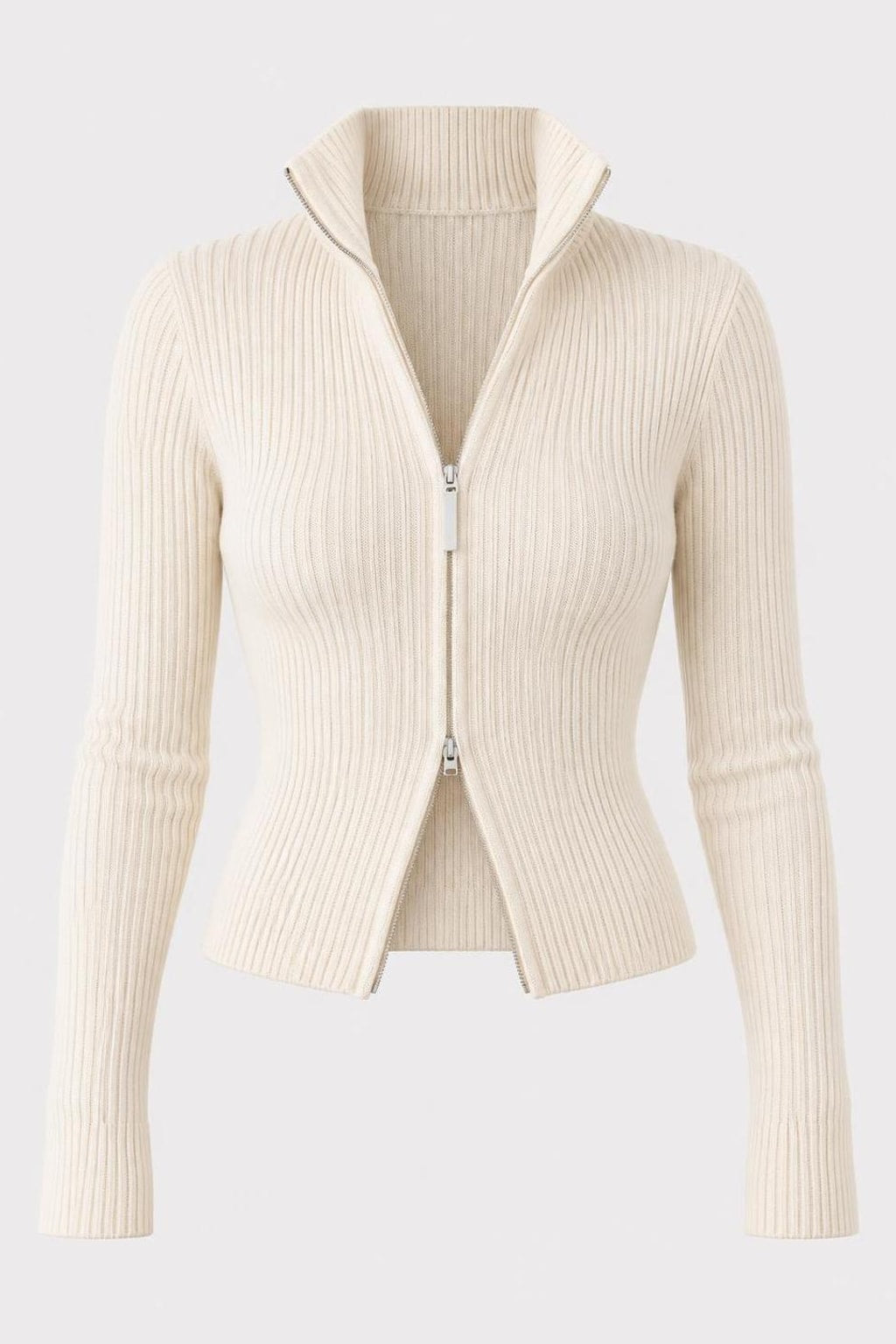 Ribbed Knit Double Zip Cardigan - 1