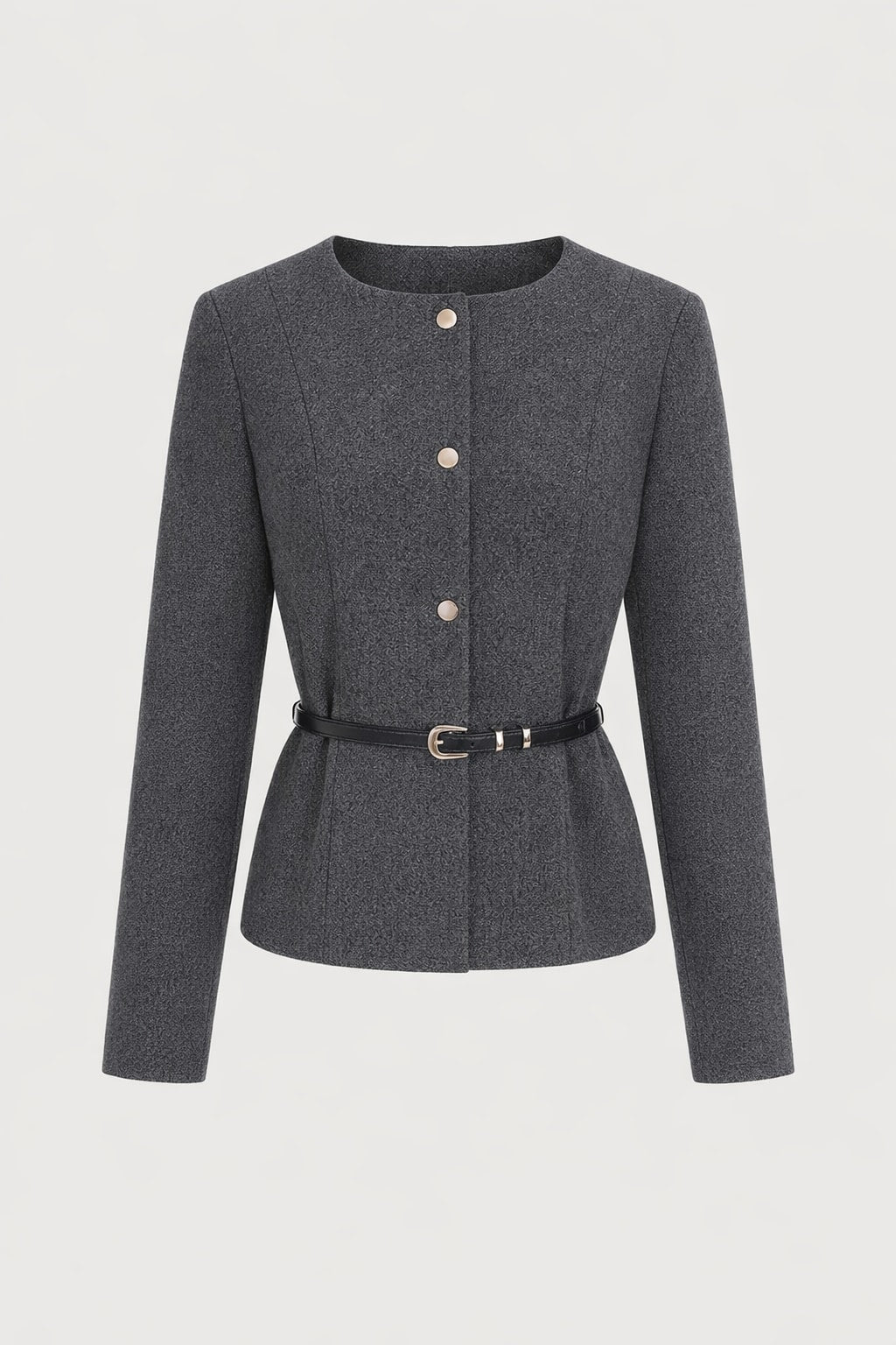 Polyester Belted Single Breasted Casual Jacket - 1