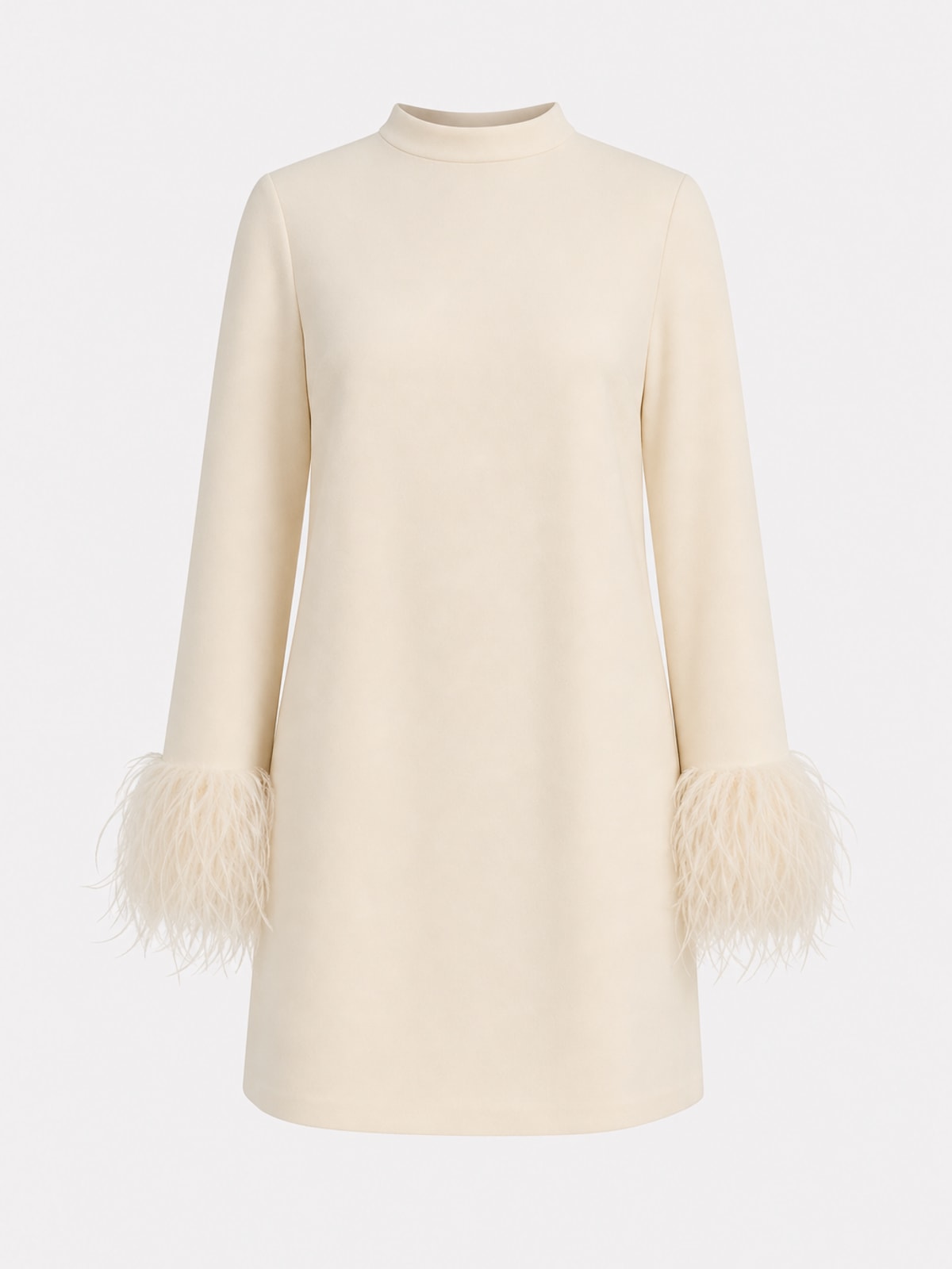 Effortless Mini Dress With Feather Trim Sleeves - 1