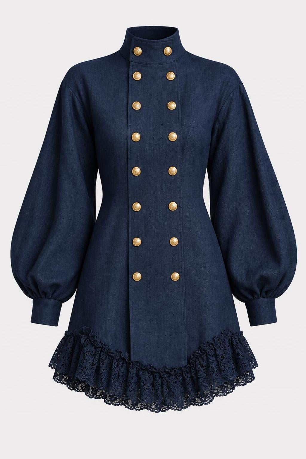 Polyester Mini Dress With Lantern Sleeves - 1