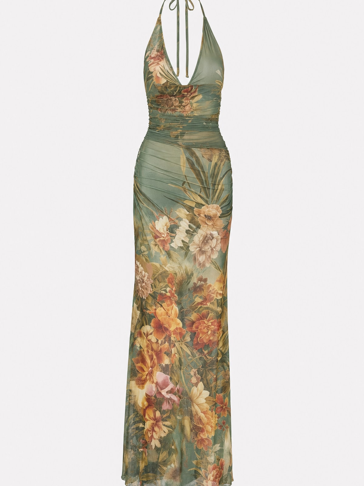Floral Mesh Maxi Dress With Slim-Fit Design - 1