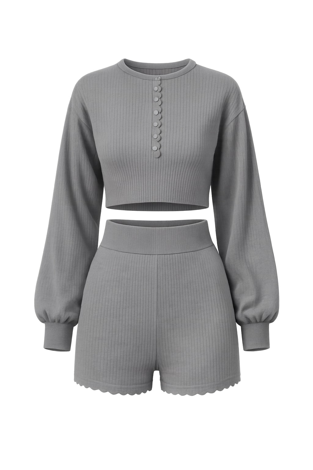 Synthetic Fiber Ribbed Two-Piece Set With V-Neck Crop Top - 1