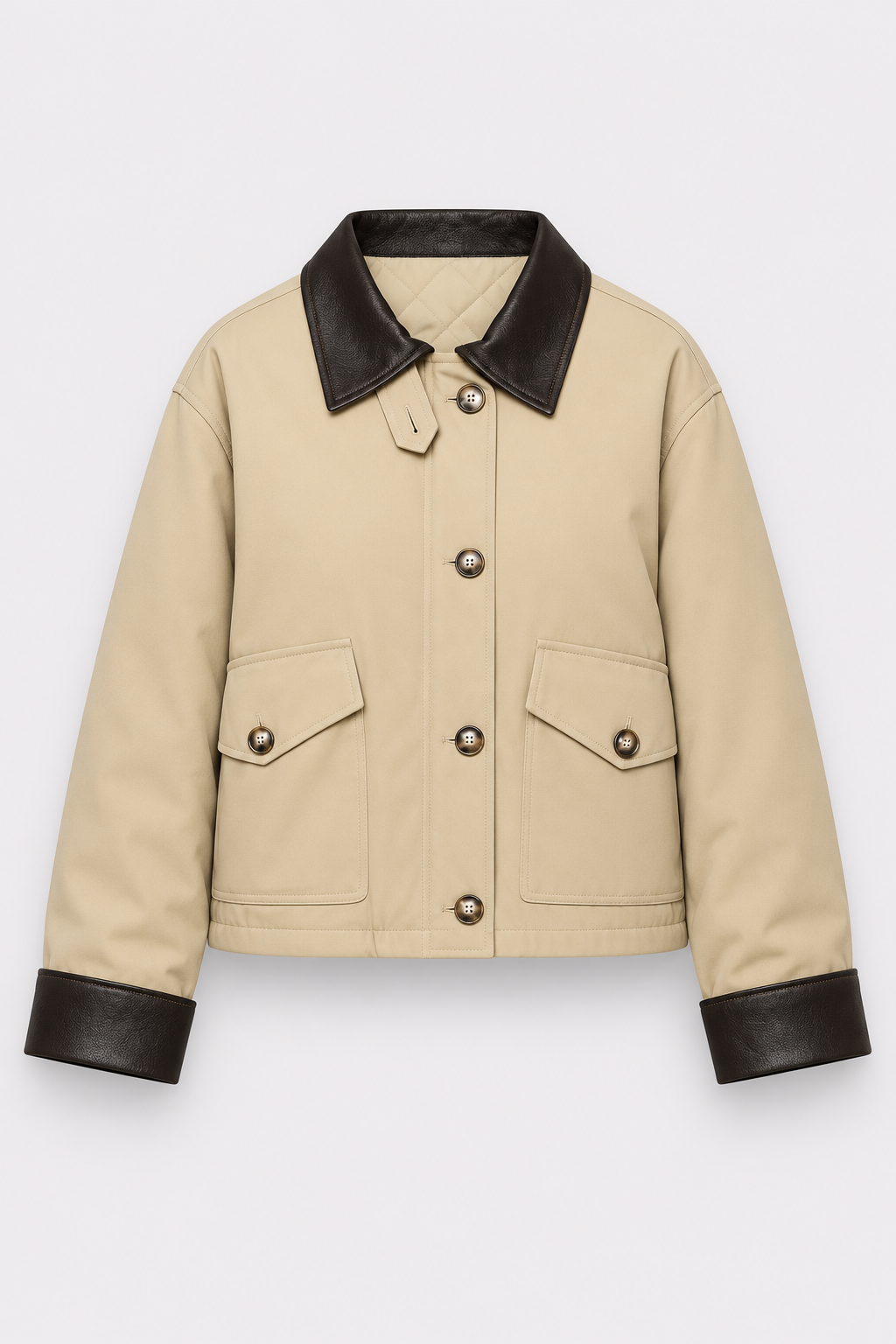 Polyester Jacket Turn-Down Collar Zip-Up Coat - 6
