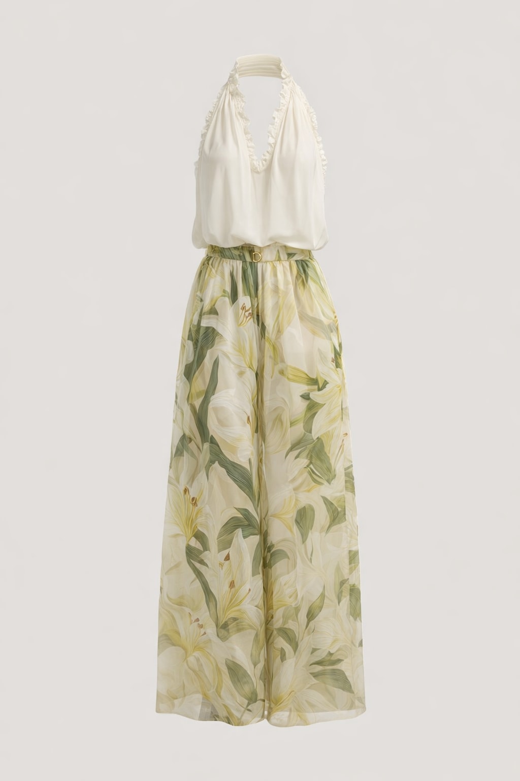 Cotton Halter Top and Wide Leg Pants Set - 1