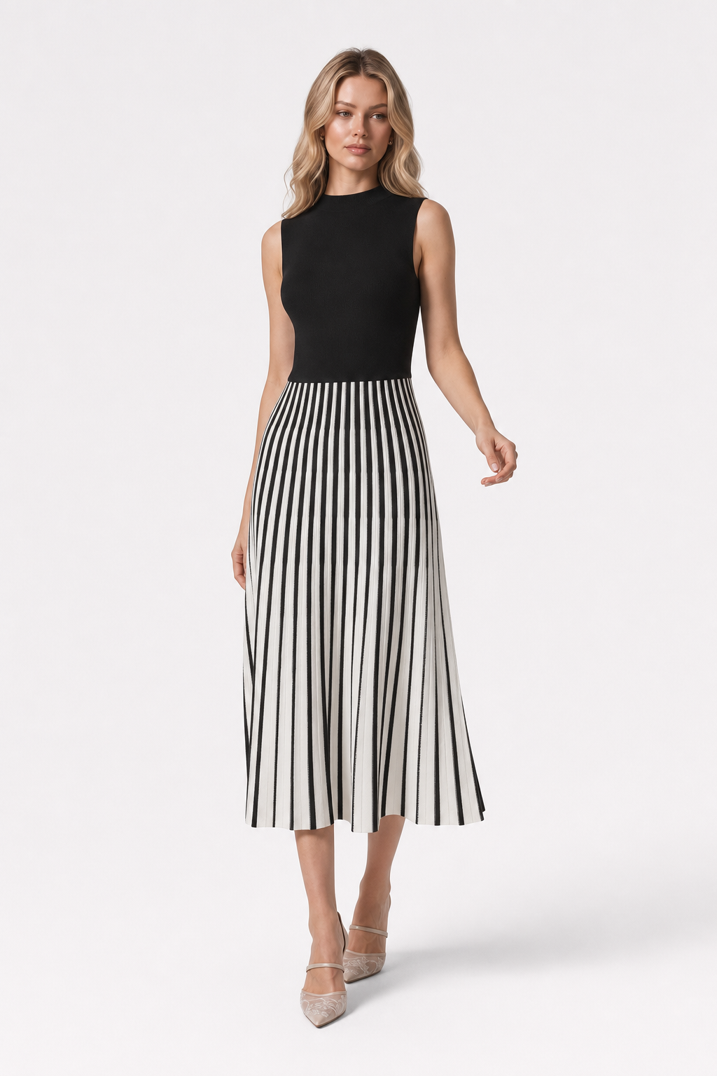 Knit Midi Dress With Mock Neck - 2