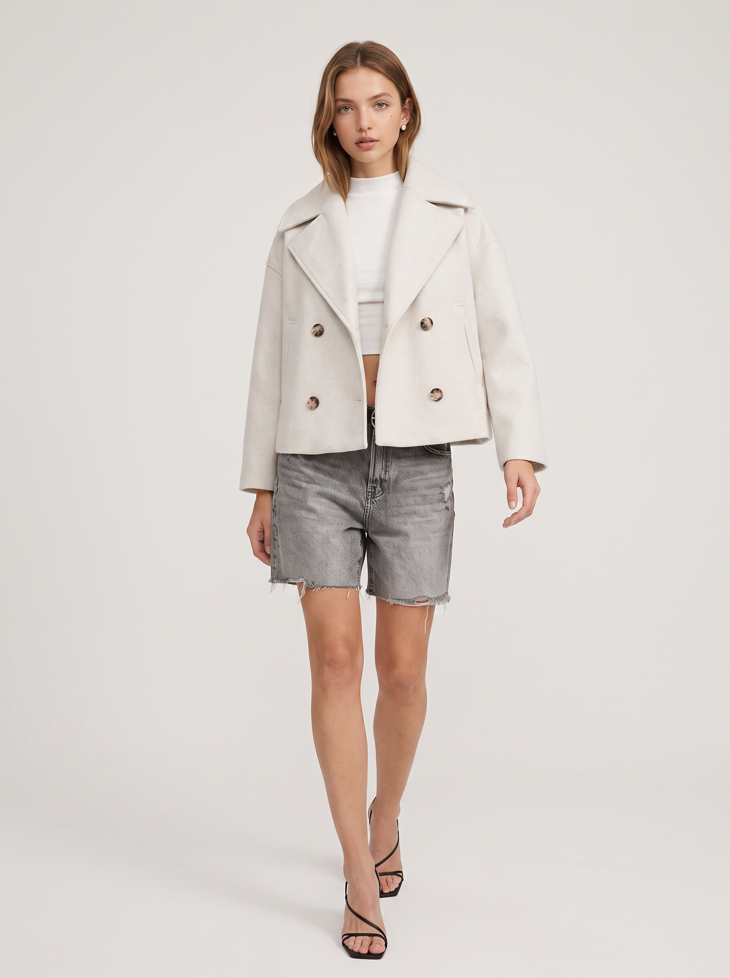 Cropped Double-Breasted Blazer, Pointed Lapels - view 9