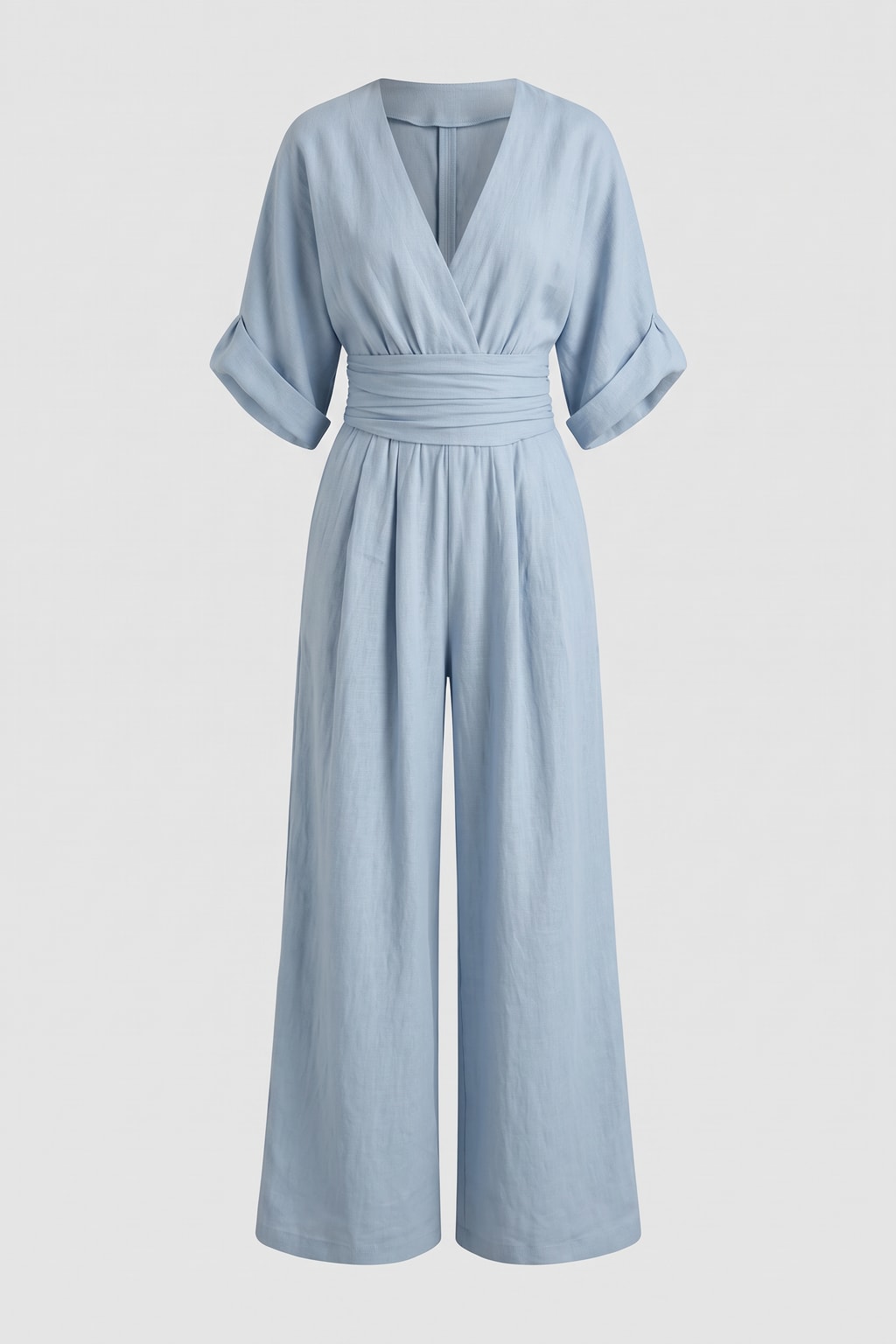 Polyester Wide Leg Jumpsuit With Ruched Detail - 1