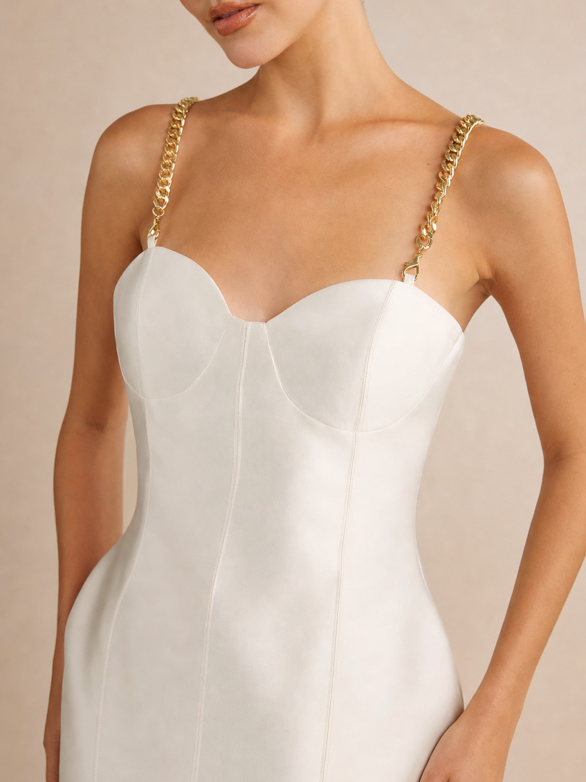 Satin Mini Dress with Metallic Chain Strap - 4