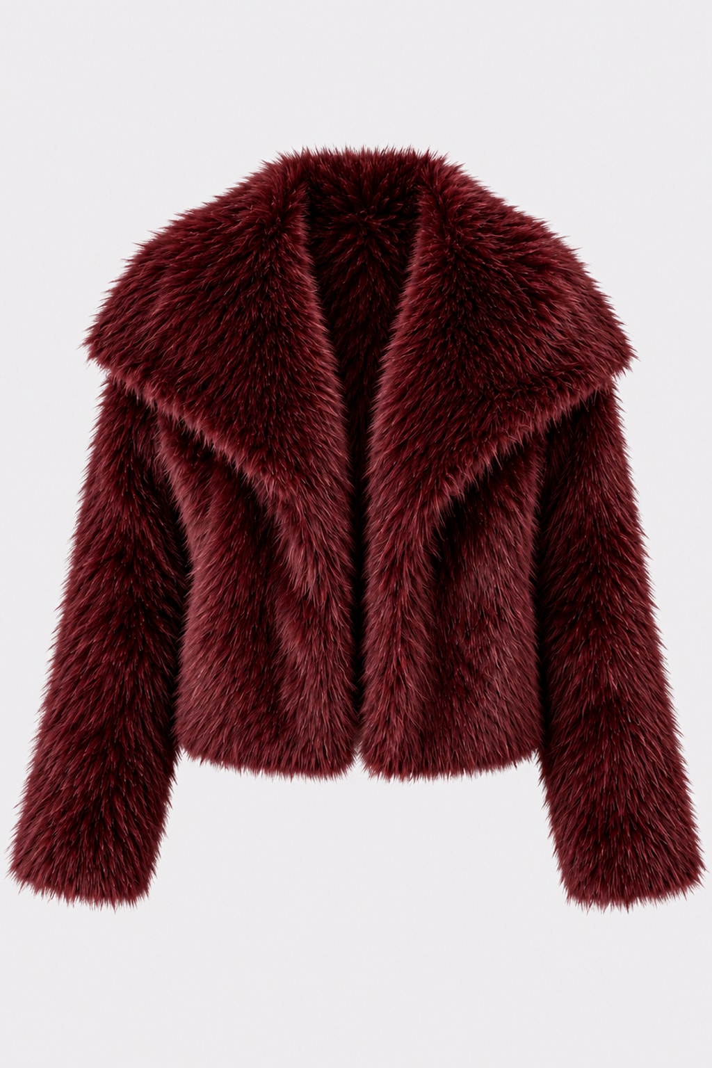 Fleece Coat Cropped Wide Lapel Open Front - 1