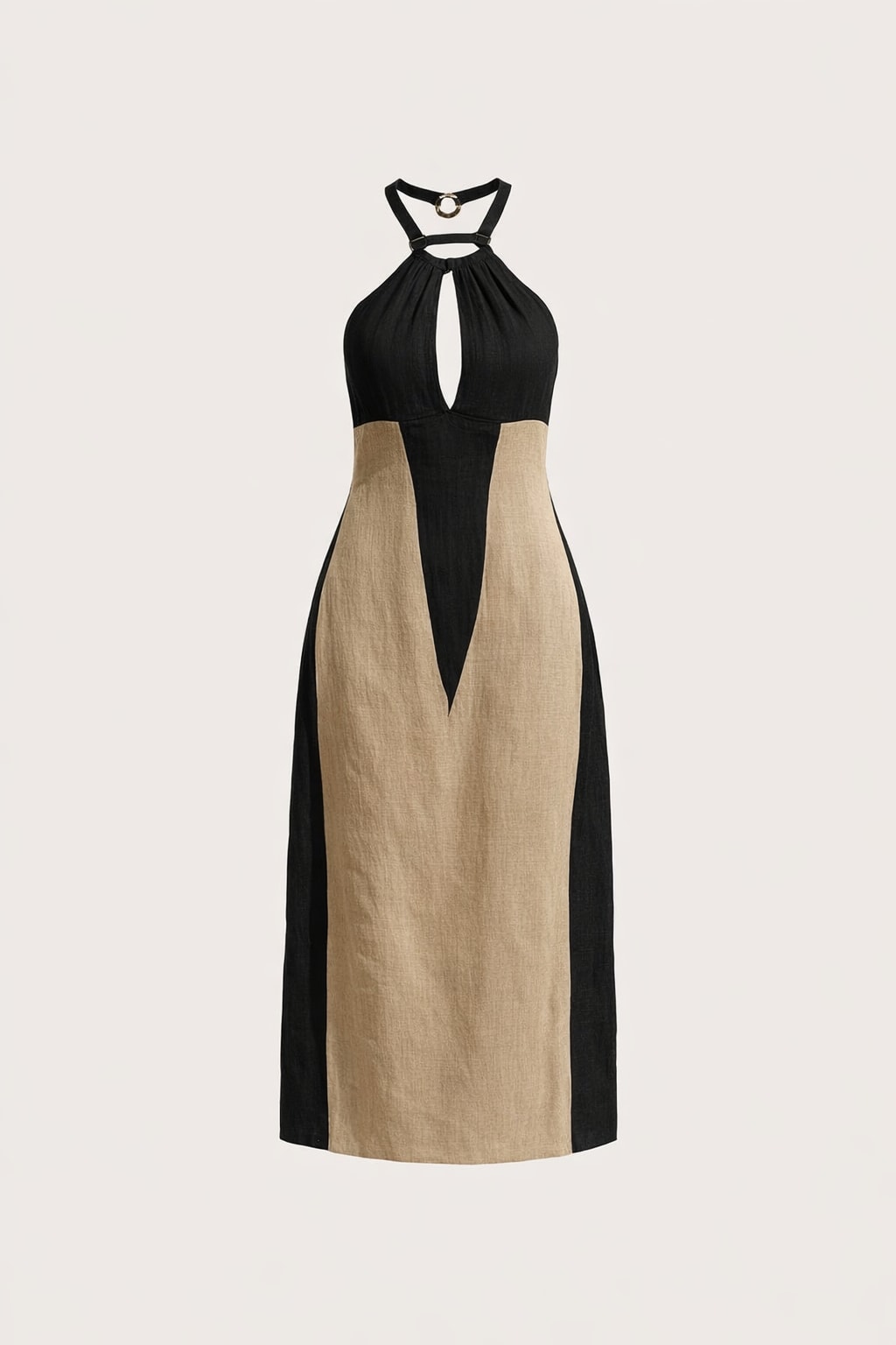 Colorblock Halter Midi Dress with Open Back - 1