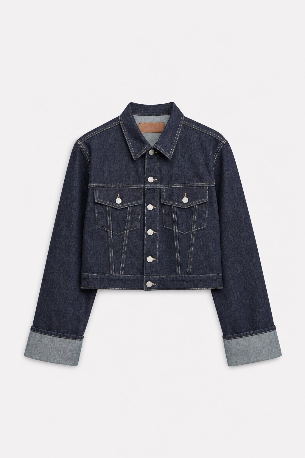 Blue Denim Jacket With Cuffed Sleeves - 1
