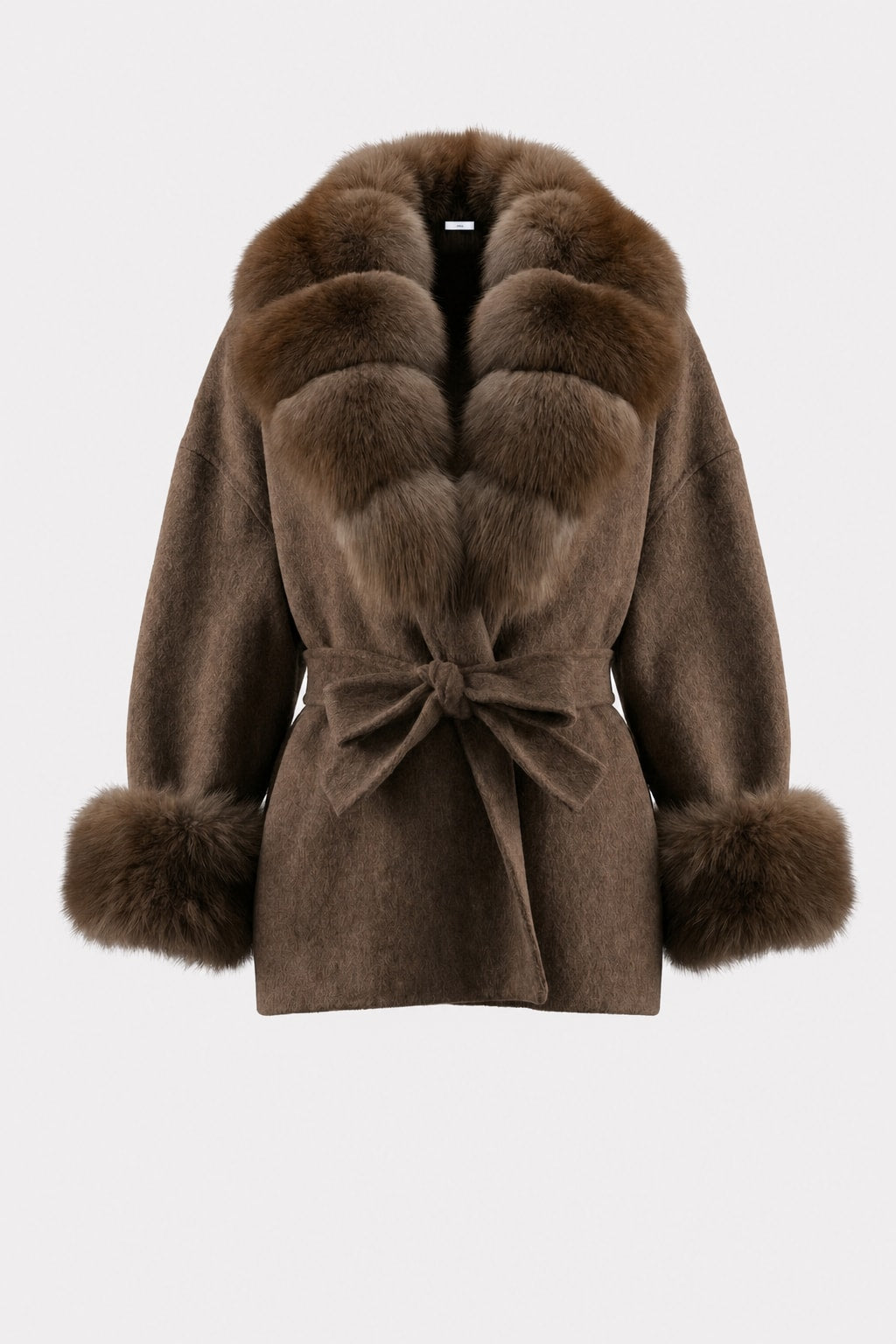 Double-Sided Wool Coat With Fur Collar - 1