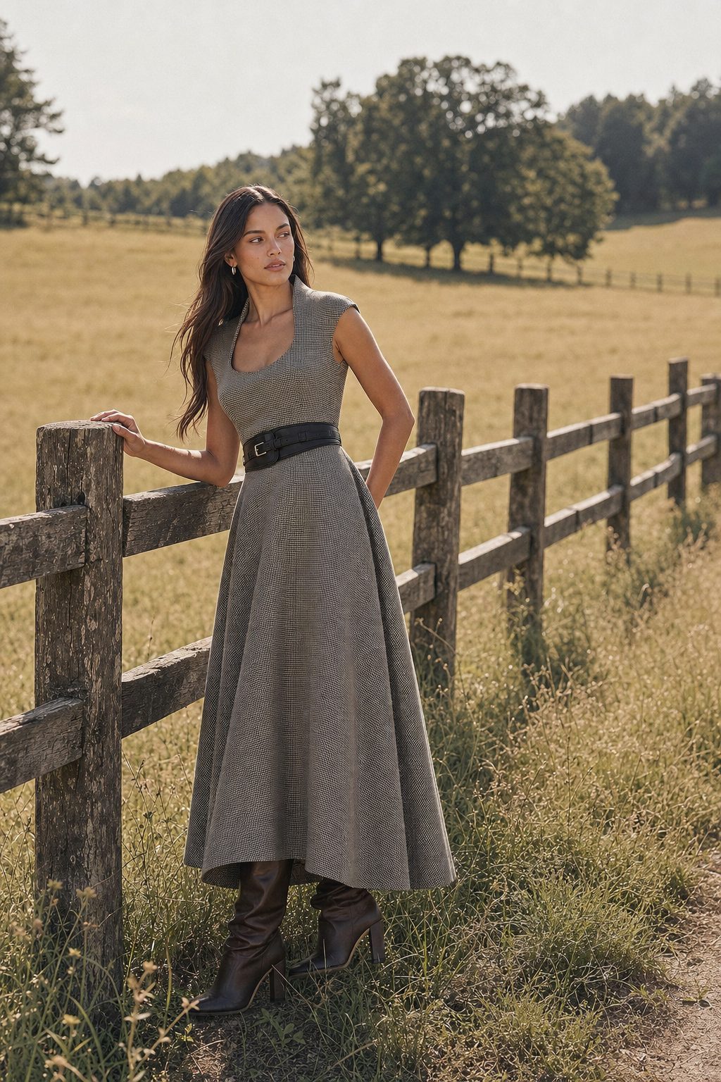 Houndstooth Jersey Midi Dress with Cut-Out - view 5