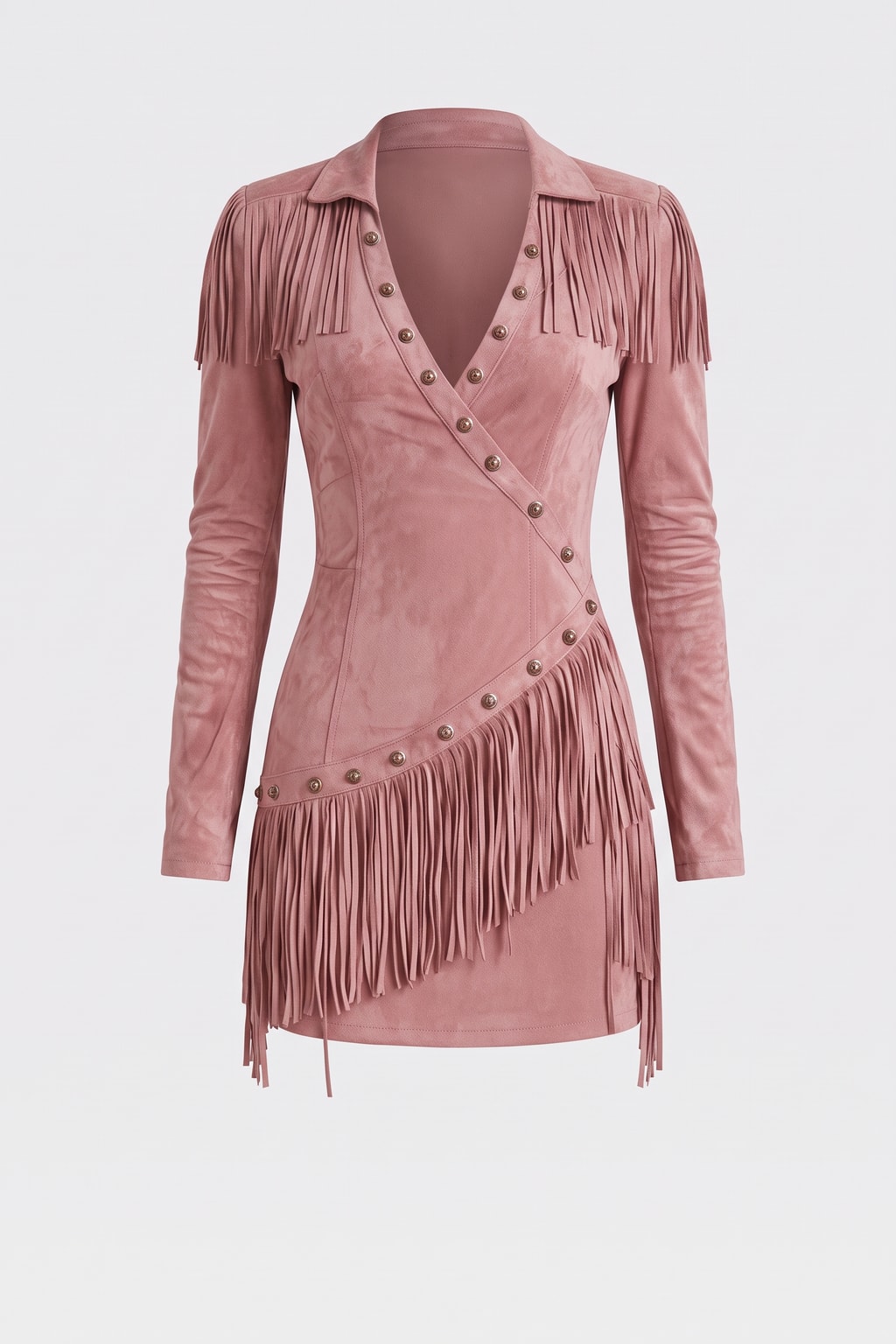 Faux Suede Dress With Tassel Trim - 1