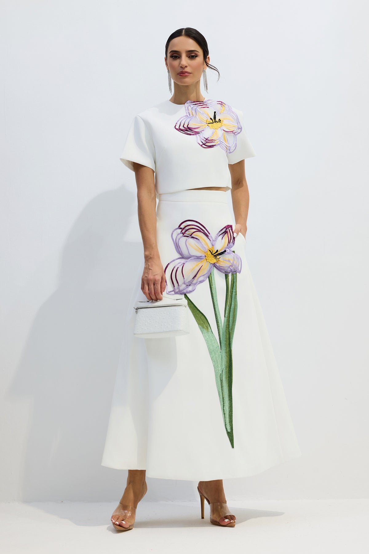 Terylene Floral Applique Top & Skirt Set - 7