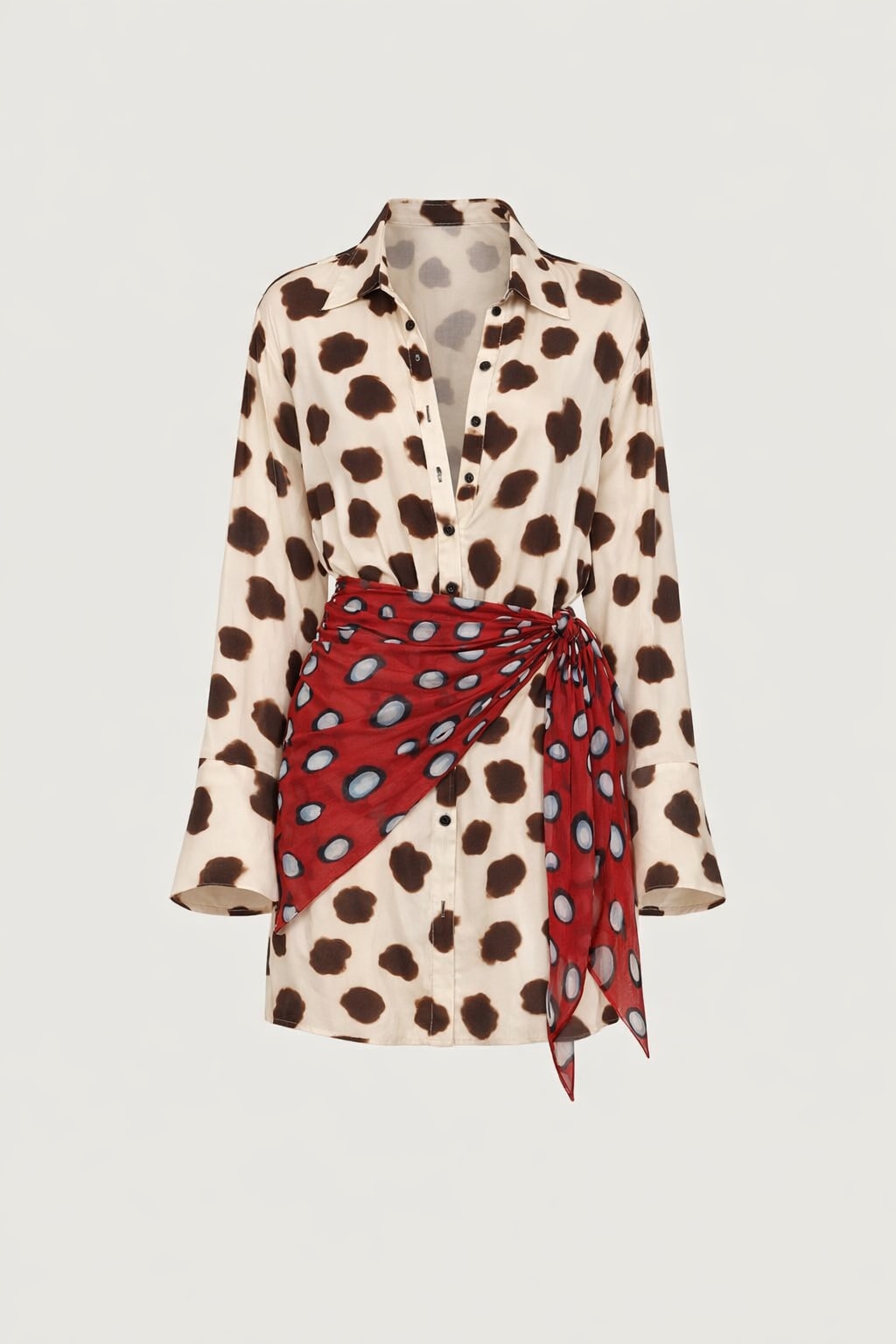 Short Chemise Dress with Animal Print and Scarf - 1