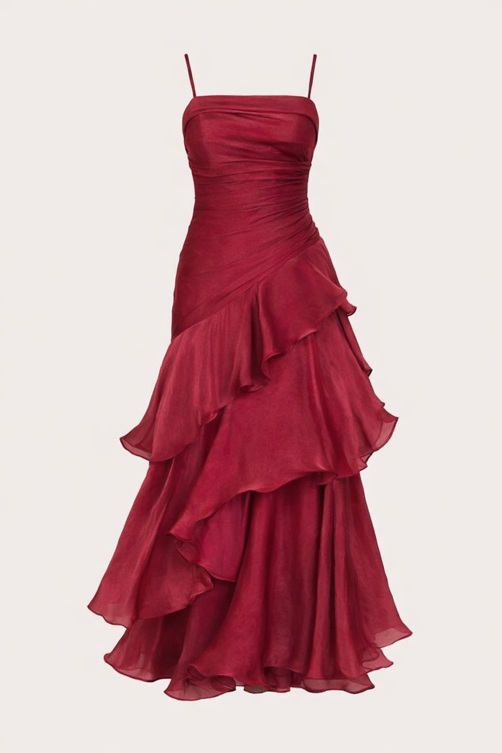 Polyester Maxi Dress With Square Neck And Ruffles - 1