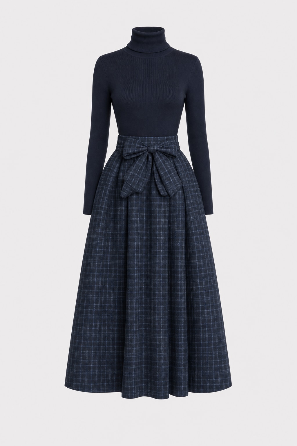Plaid Skirt And Turtleneck Two-Piece Set - 1