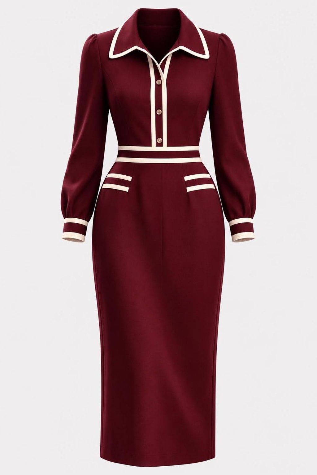 Midi Dress With Contrast Trim - 2