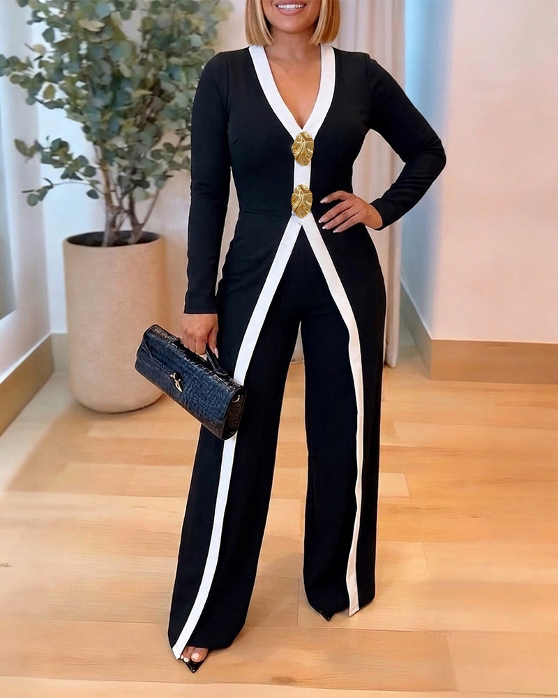 Faux Two-Piece Wide-Leg Jumpsuit, Contrast V - view 5