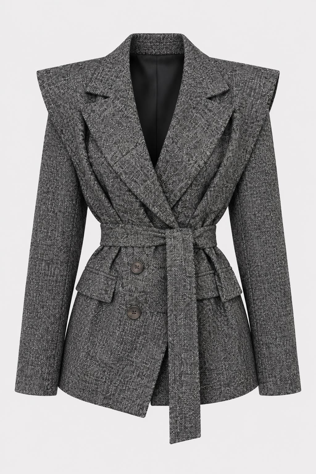 Polyester Belted Blazer With Defined Shoulders - 1