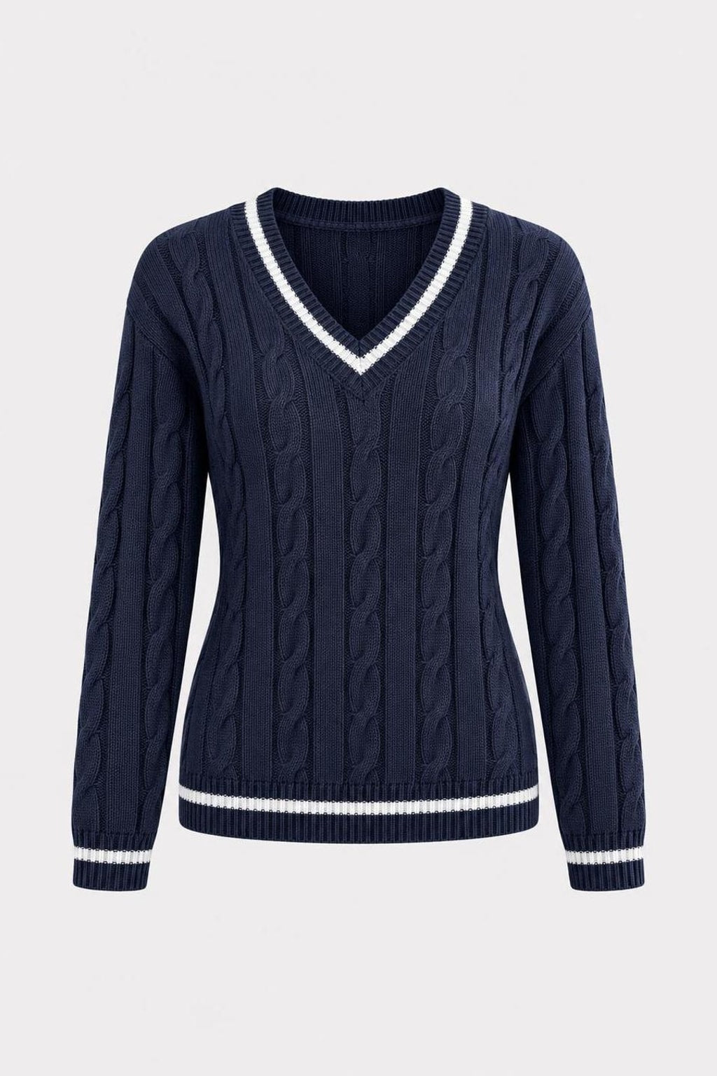 Cable Knit V-Neck Sweater - 1